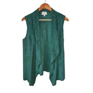 Chaus New York Green Faux Suede Waterfall Open Vest Women Size Medium